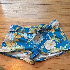Abercrombie & Fitch Floral High Waist Shorts - Blue and Yellow